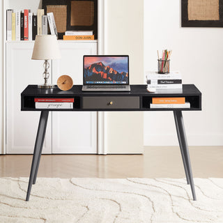 AIhouse Mid Century Desk With USB Ports And Power Outlet Black Modern Home Office Desk With Drawers