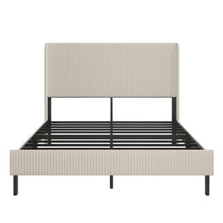 AIhouse Queen Beige Platform Bed Metal Frame with Charging Station