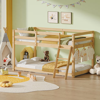 AIhouse Kids Twin Low Loft Bed Convertible To Bunk Bed With Oak Solid Wood And LED Lighting