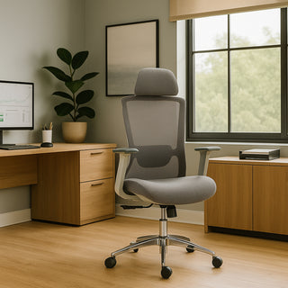 AIhouse High Back Mesh Office Chair 8322H GR Grey Adjustable Height Nylon Upholstery Modern Comfort