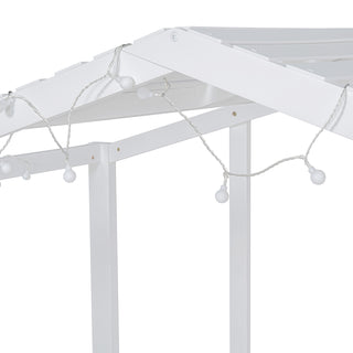 AIHouse Twin Size Loft House Bed with Ladder, Slide, Blackboard and Roof Light Strip, White