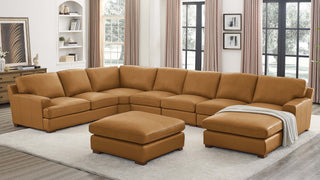 AIhouse Leather Match 7 Seater Large Modular Sectional Sofa Ginger Finish Faux Leather