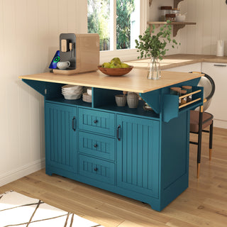 AIhouse 55.7in Kitchen Island With Drop Leaf And Power Outlet Green