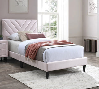 AIhouse Full Size Velvet Bed Frame With Adjustable Headboard And Middle Support Legs Light Pink Finish