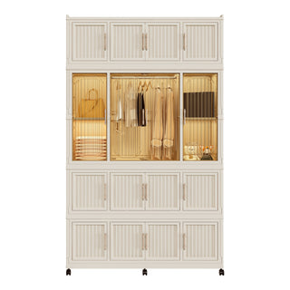 AIhouse Portable Wardrobe Organizer Creamy White With 17 Magnetic Doors 17 Cubes 6 Hangers and Hanging Rod