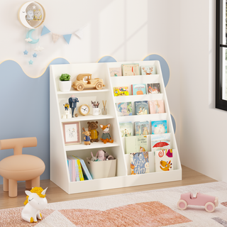 AIhouse Kids Bookshelf and Toy Storage Organizer 4 Tier White Wood MDF For Nursery