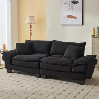 AIhouse Corduroy Sofa Sleeper Black with Pillows, Deep Seat
