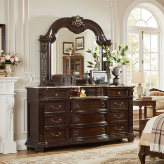 AIHouse Dark Walnut Wood 11-Drawer Dresser with Metal Handle Pulls, Traditional Style