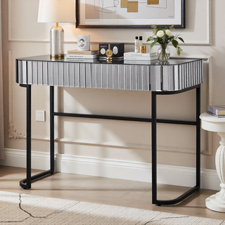 AIHouse 39Inch Mirrored Vanity Table with Stainless Steel Base and 2 Drawers, Gray for Bedroom and Office