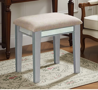 AIHouse 1pc Transitional Style Vanity with Stool Set, Silver Finish, Storage Drawers & Central Mirror