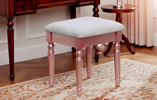 AIHouse 1pc Transitional Style Vanity Set with Stool, 3-Sided Mirror, Storage Drawers & Rose Gold Finish Knob Handles