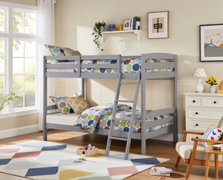 AIHouse Gray Modern Transition Bunk Bed with Slat Design, Assembled and Oval Nuts