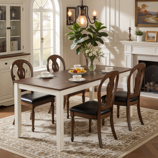 AIHouse 7-piece Dining Set in Chestnut and Vintage White