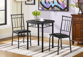 AIHouse 30" Round Small Dining Table Set, 3pcs, Black Metal and Laminate, Leather Look