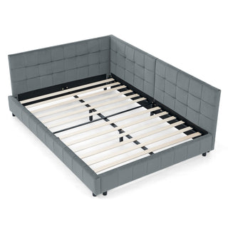 AIhouse Velvet Grey Full Size Upholstered Tufted Bed Frame With Backrest And Armrests No Box Spring Required