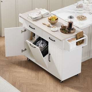 AIhouse K And K Kitchen Island With Trash Can Storage And Drop Leaf Rolling Cart On Wheels White