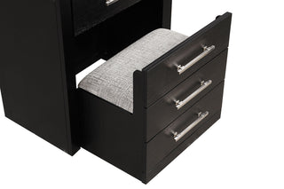 AIHouse Black Contemporary Style Bedside Vanity Set with Stool, Storage Drawers, Nickle Pulls, and LED